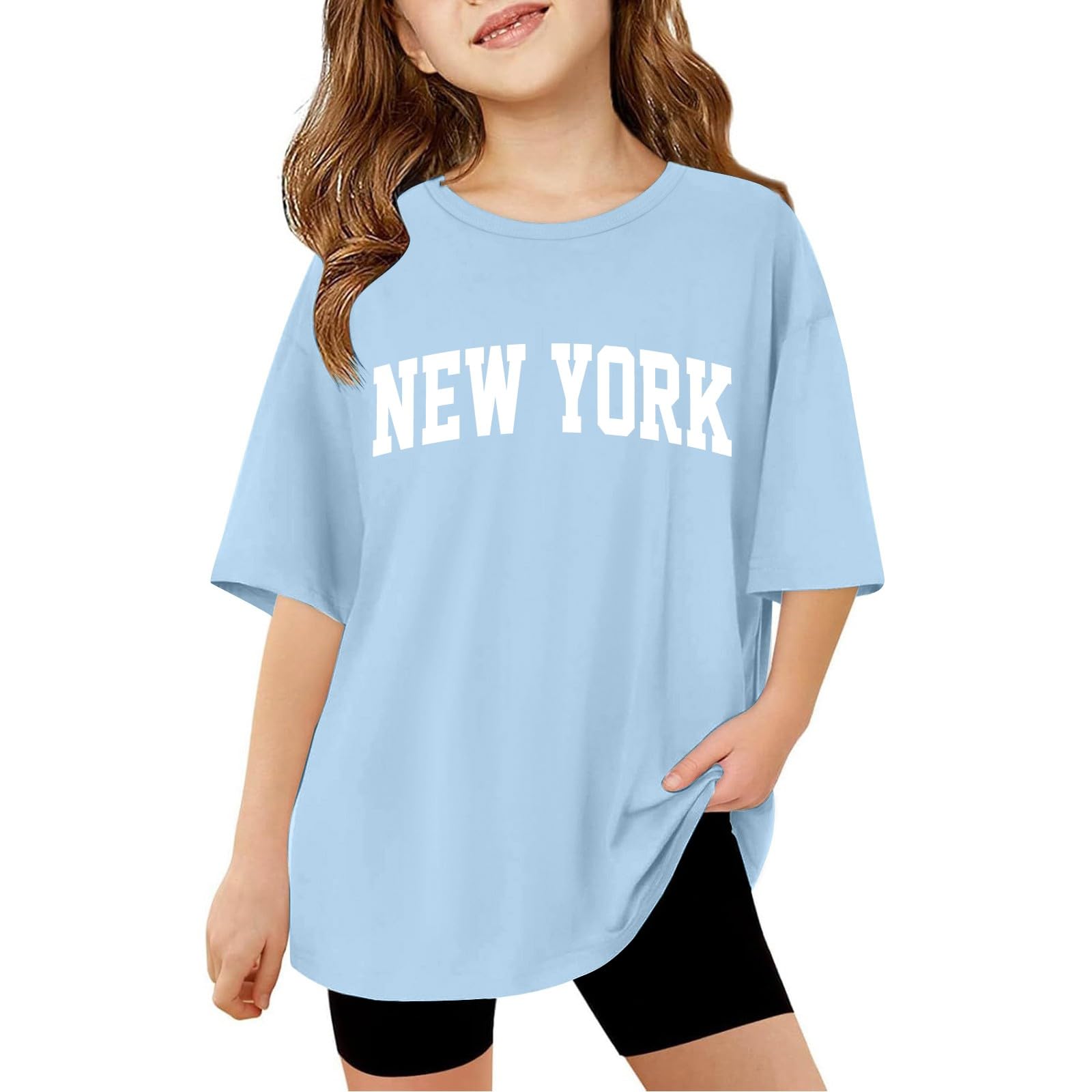 New York Girls T-Shirts Short Sleeve Crewneck T-Shirts Letter Printed Cute Funny Casual Trendy Top Kids Clothes