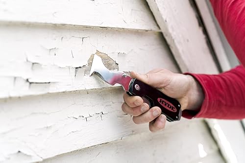 Miniatura 4 de Hyde Herramienta de pintor plegable de acero inoxidable 5 en 1, se pliega cerrado, limpia rodillos, extiende compuesto, raspa, limpia grietas, abre