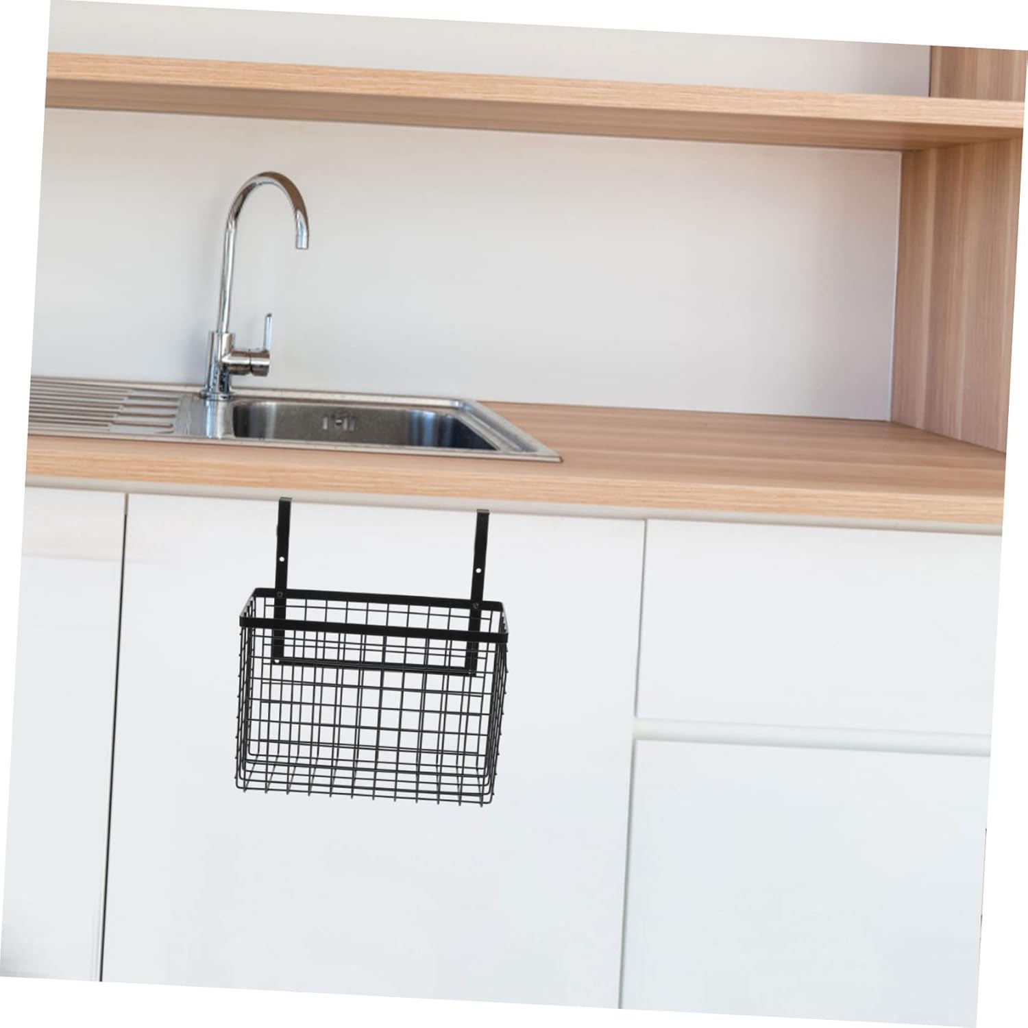 over The Cabinet Hanging Storage Basket Multi-functional Organizer for Kitchen Bathroom and Utility Rooms Non-punching Design Easy to Install Mesh Style