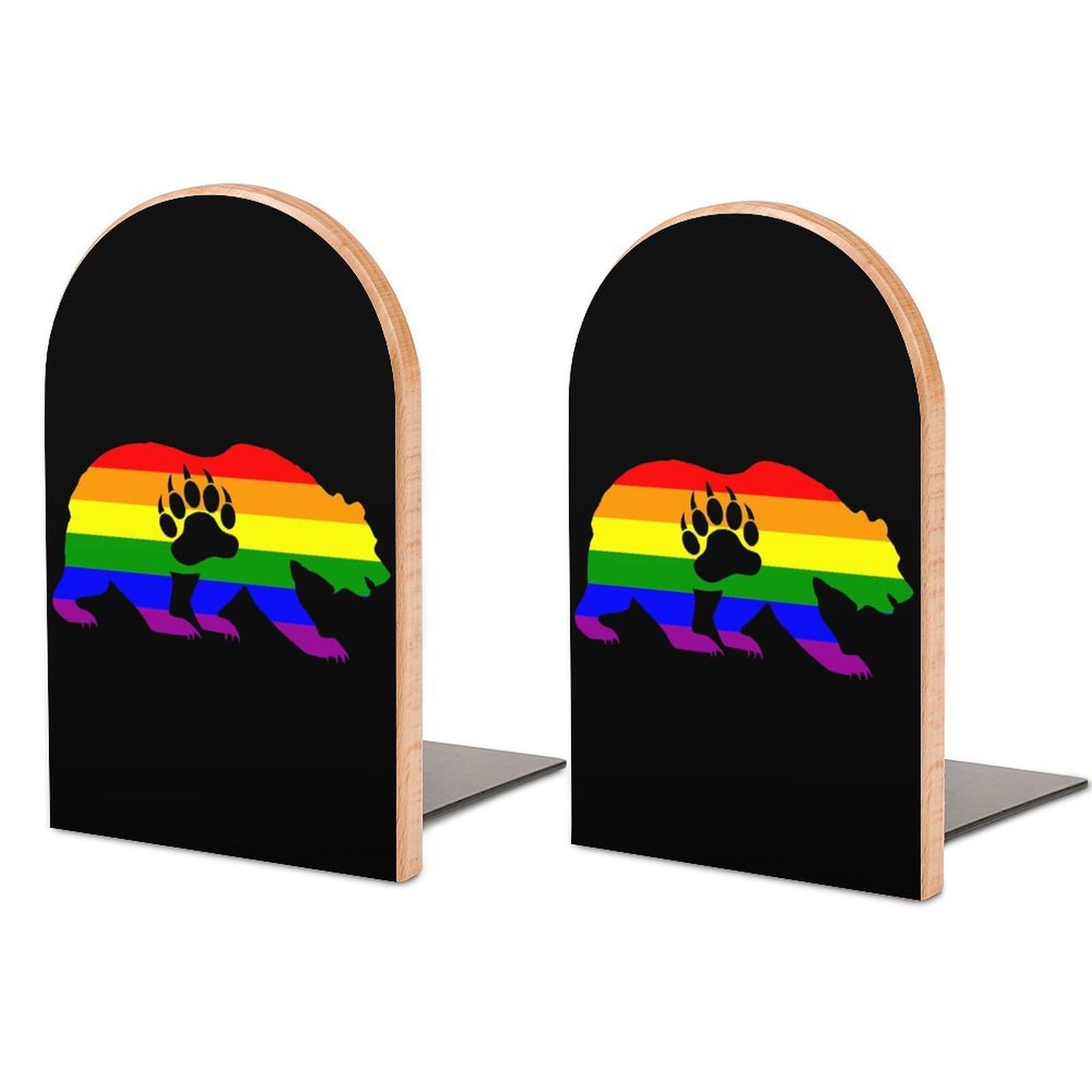 Gay Bear Prides LGBT Flag Bear Paw Book Ends for Shelves Bookends Bookshelf Holder Stand Books Stopper Home Office Decor
