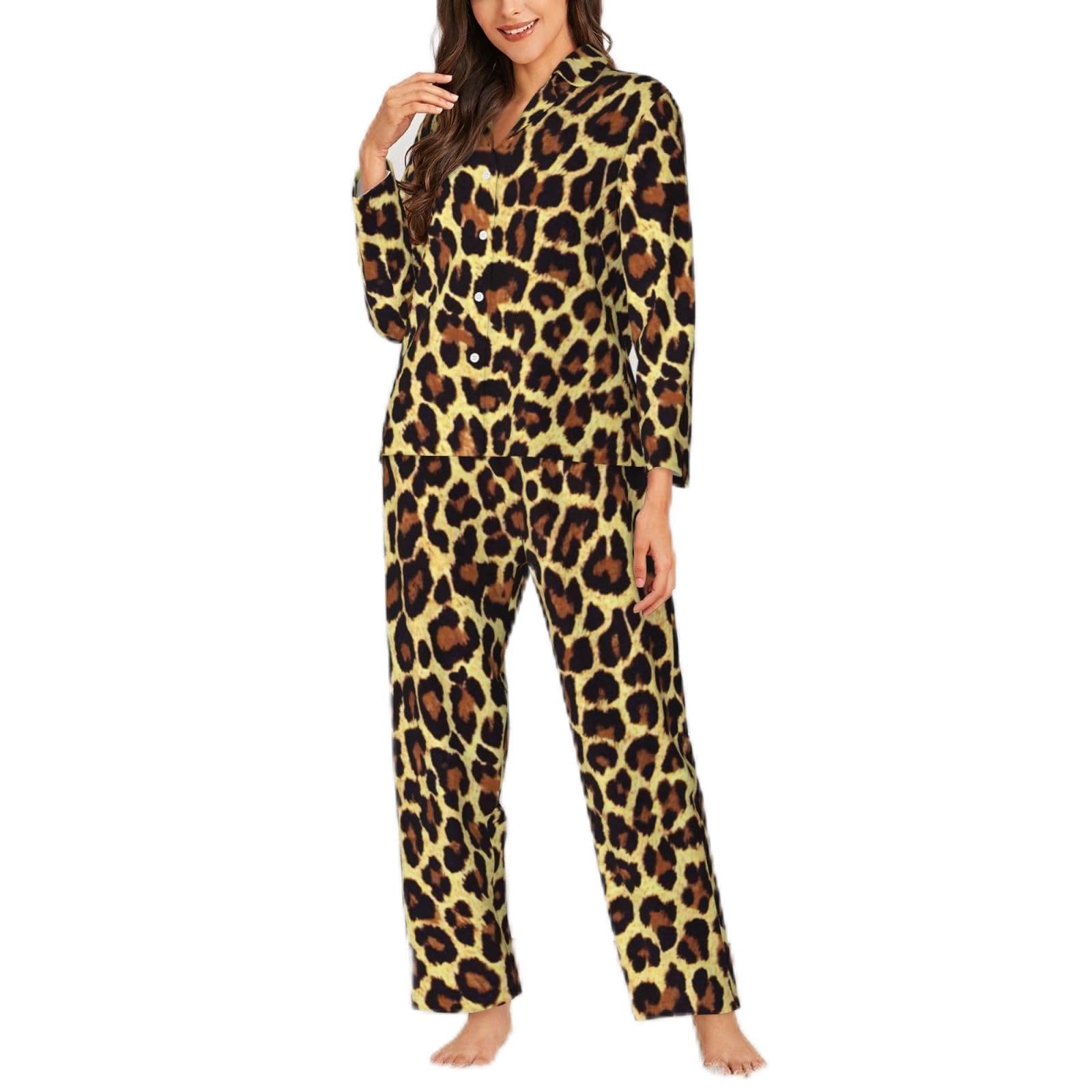 Migpkd Animal Giraffe Print Pajamas For Women Set Long Sleeve Button Down Sleepwear 2 Piece Nightwear Women Pjs Sets Black