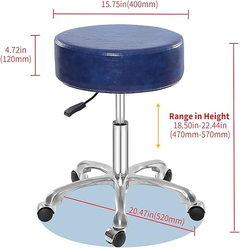 Miniatura 3 de Lilfurni Silla redonda giratoria con ruedas, acolchado grueso y resistente, taburete ajustable con ruedas para médico, médico, salón de masajes,