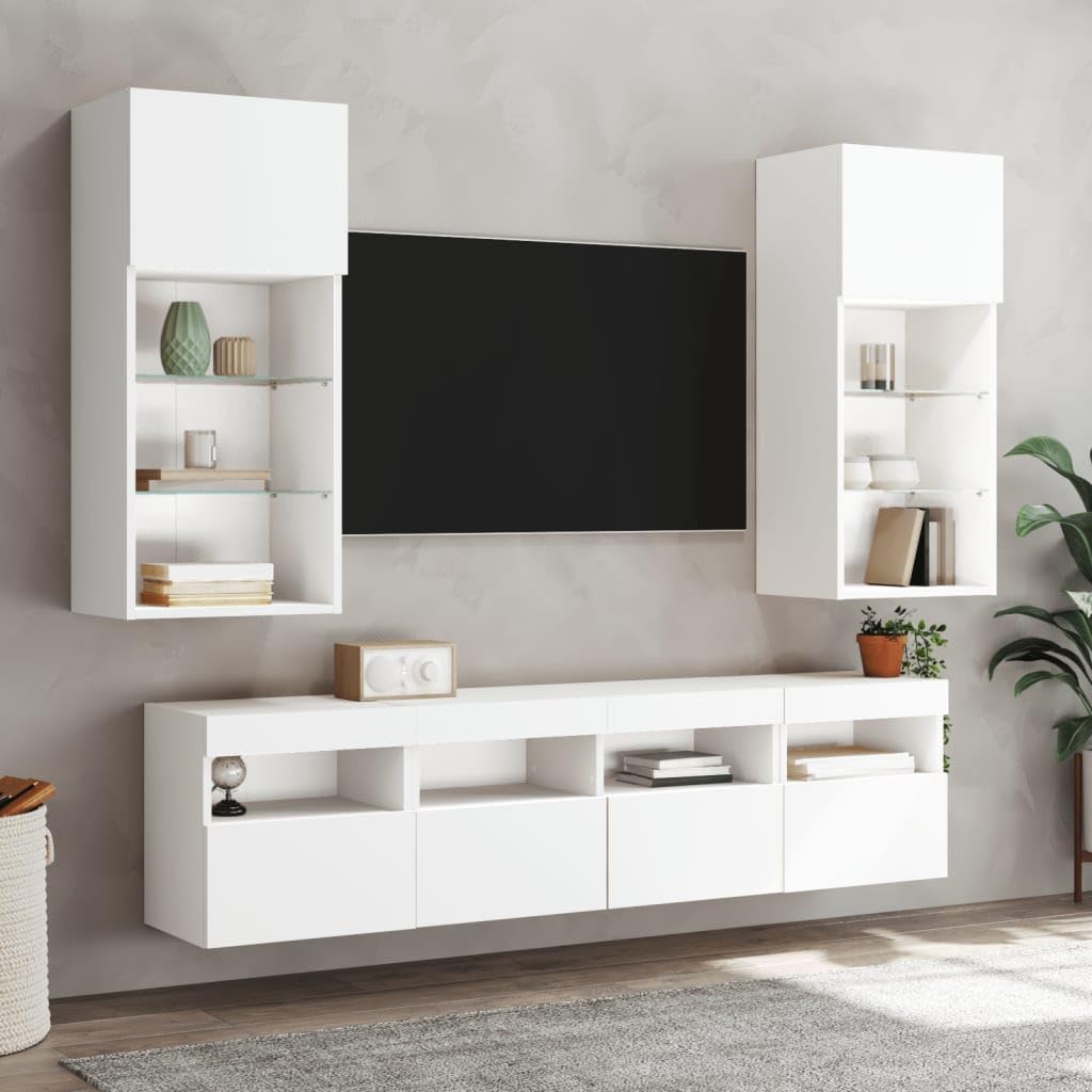 ShGaxin Meble ścienne do telewizora ze światłami 2 szt. Biały 40x30x40 cm, stół telewizyjny, szafka telewizyjna, szafka telewizyjna, stół telewizyjny, meble do salonu, stół do salonu TV - 837170
