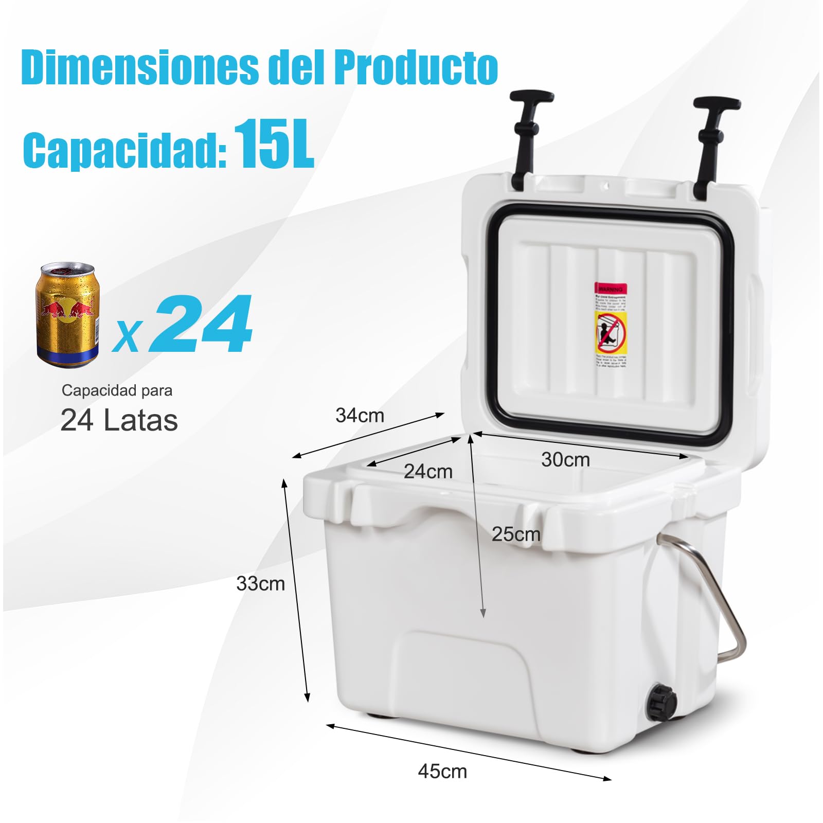 COSTWAY Nevera Portátil de 15 L, Nevera Playa Resistente con Mango, Tapón de Drenaje y 2 Portavasos, Retención de Hielo de 3-5 Días para Alimentos y Bebidas, Ideal para Acampar, Pescar