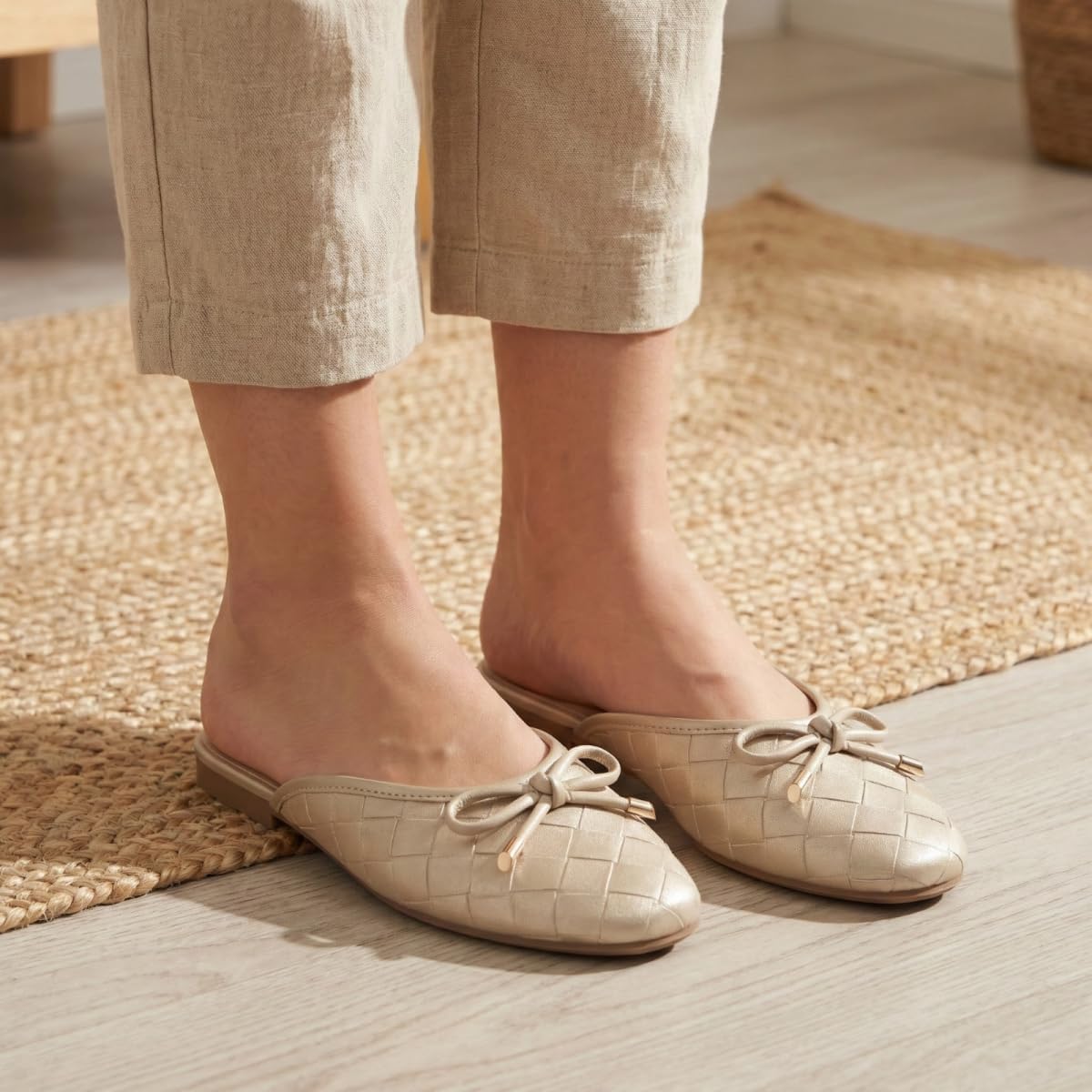 Champagne Mules for Women Slip On Flats Office Business Casual Shoes Closed Toe Shoes for Women Dressy Comfortable, Champagne7.5 - Image 2