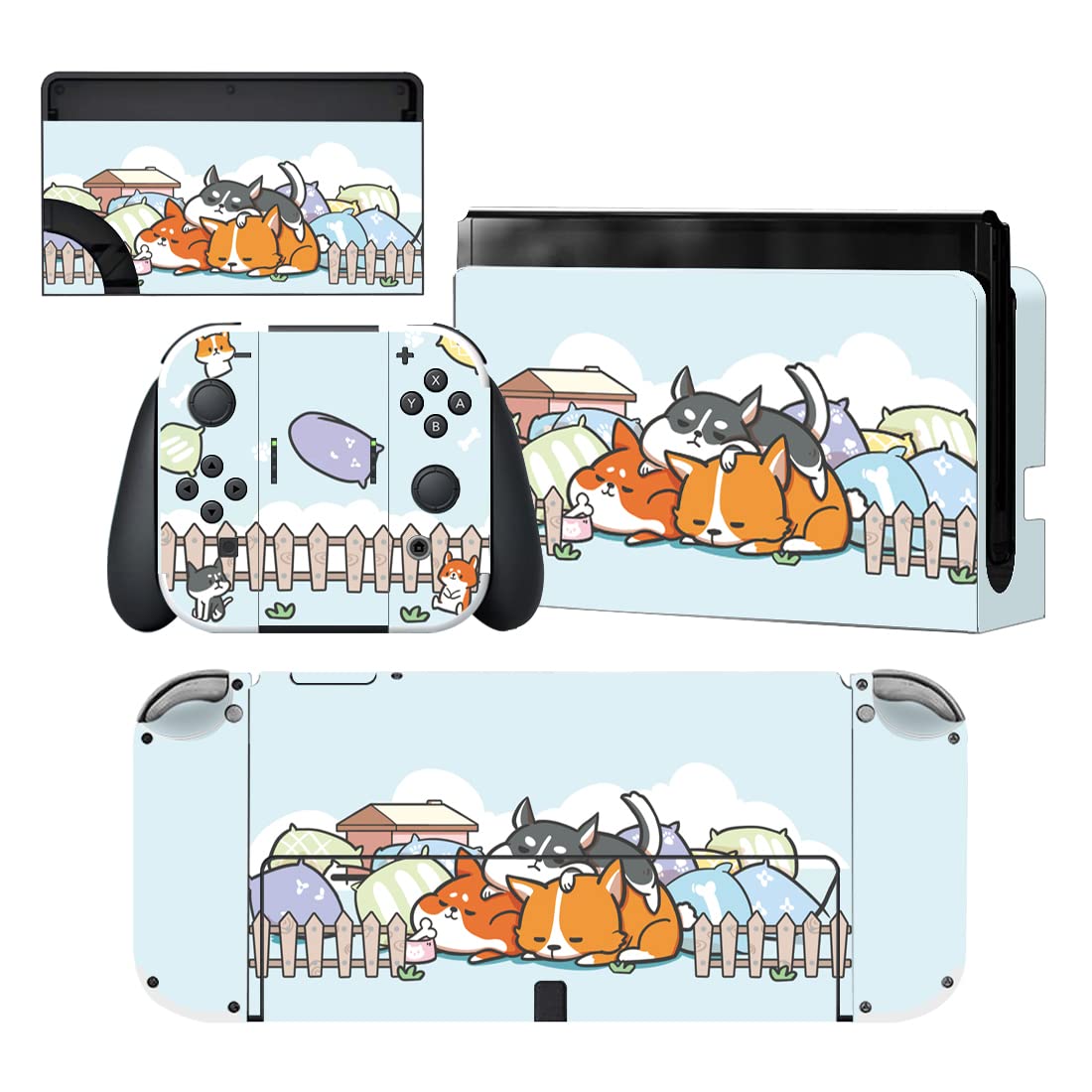 playvital Full Set Protective Stickers for Nintendo Switch OLED Model, Customized Vinyl Decal Skins for Switch OLED Console & Joycon & Dock & Grip - Abyss Knight — view 33