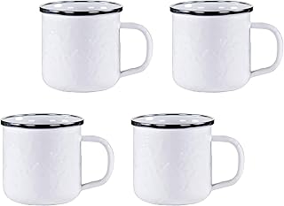 Golden Rabbit Enamelware - Solid White Pattern - Set of 4-12oz Mugs