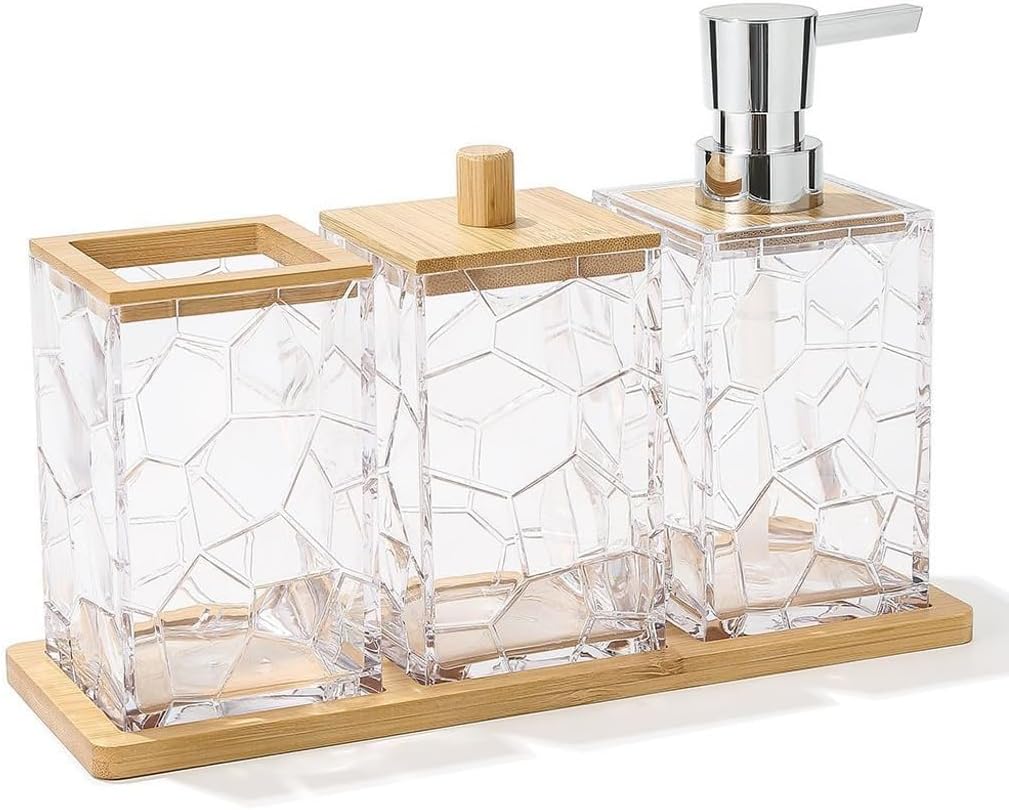 Bathroom Soap Dispenser Toothbrush Holder Cotton Swab Tray Bathroom Toiletry Set