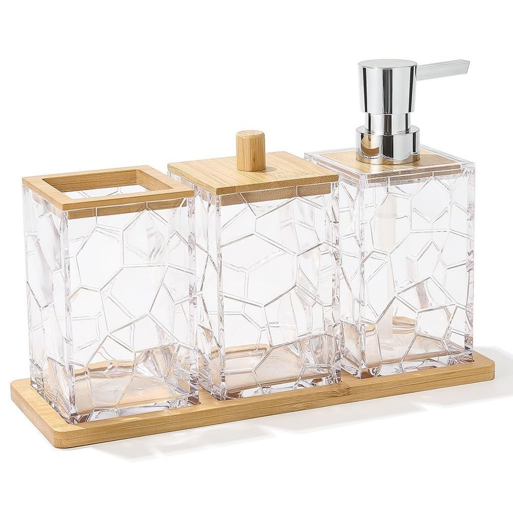Juego de artículos de tocador con dispensador de jabón de baño y acabados elegantes