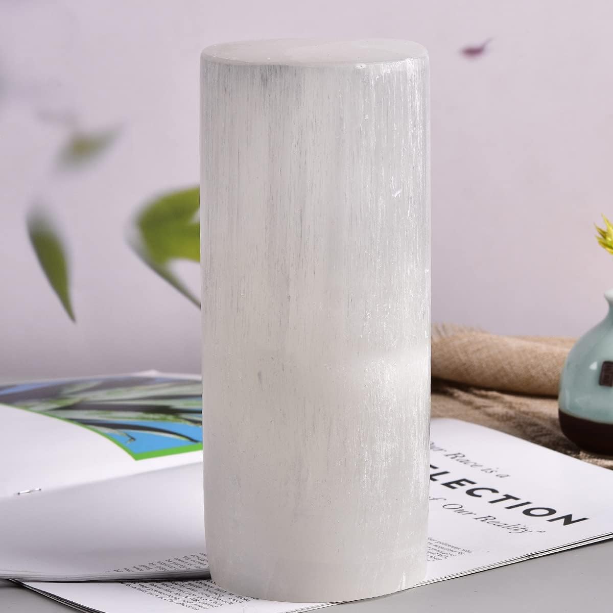 JIC Gem 4-6 LBS Selenite Lamp Large Moroccan Selenite Column Crystal Lamp 8"