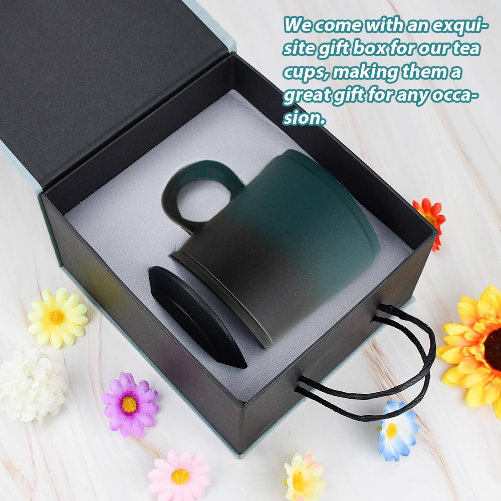 ADERTOS Tazza da Tè in Ceramica con Filtro e Coperchio 375 ml Tazza in Ceramica Tazze da Te con Infusore in Acciaio Inossidabile per l'ufficio e la Casa, con Scatola Regalo