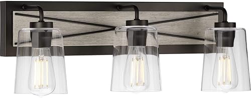 Vista 11 de Progress Lighting Briarwood Collection - Lámpara de tocador de baño de cristal transparente con 3 luces, grafito, color negro