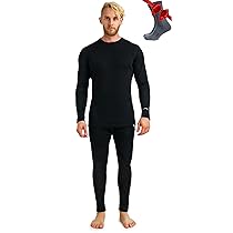 Merino.tech Intimo Termico Uomo Lana Merinos – Completo Termico Uomo Maglia e Pantaloni con Calzini Leggero, Medio, Pesante (Medium, 320 Black)