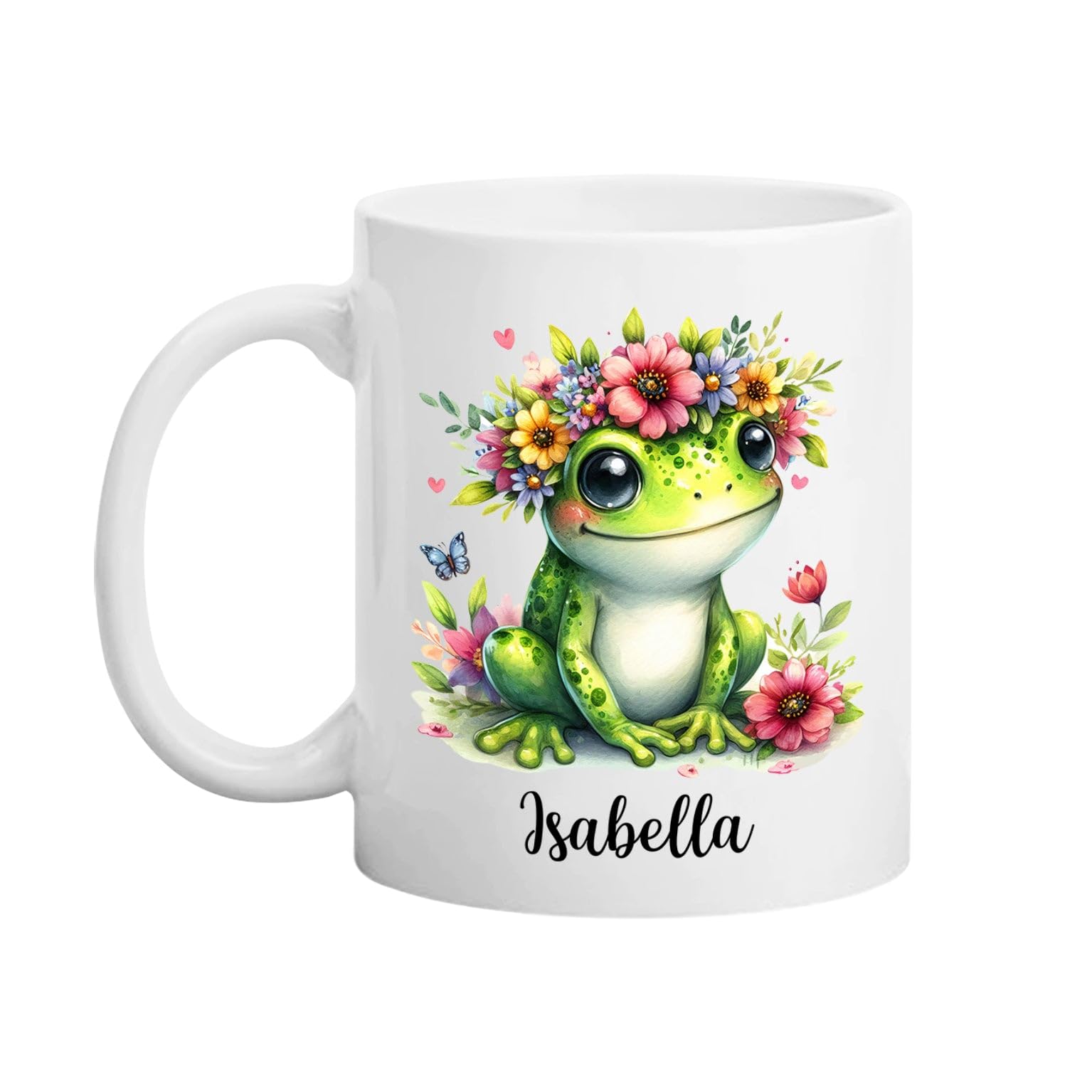 Frog Flower Ceramic Cup, Customized Name Frog Tea Cup 11oz 15oz, Cute Animal Lover White Coffee Mug, Gifts For Birthday Christmas, Personalized Baby