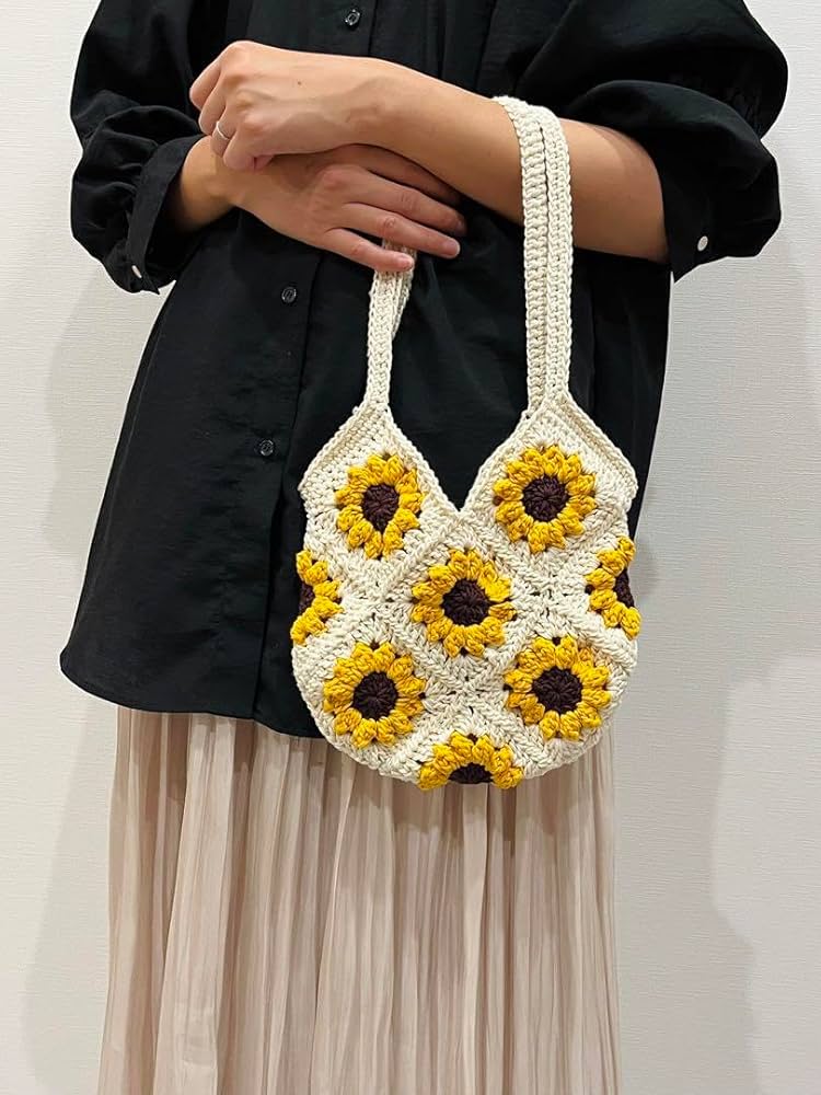 Amazon | 受注制作ハンドメイド サマーニット ひまわり モチーフ