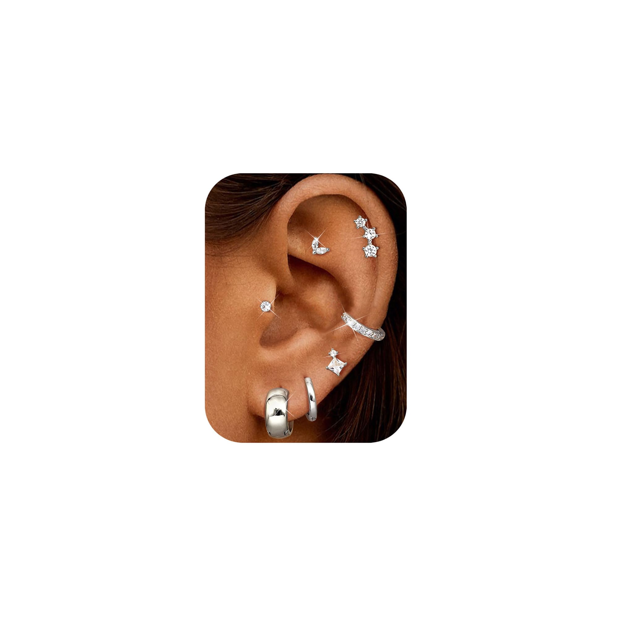 Roheafer Ohrringe Set - 3-4 Paare 925 Sterling Silber Ohrrin