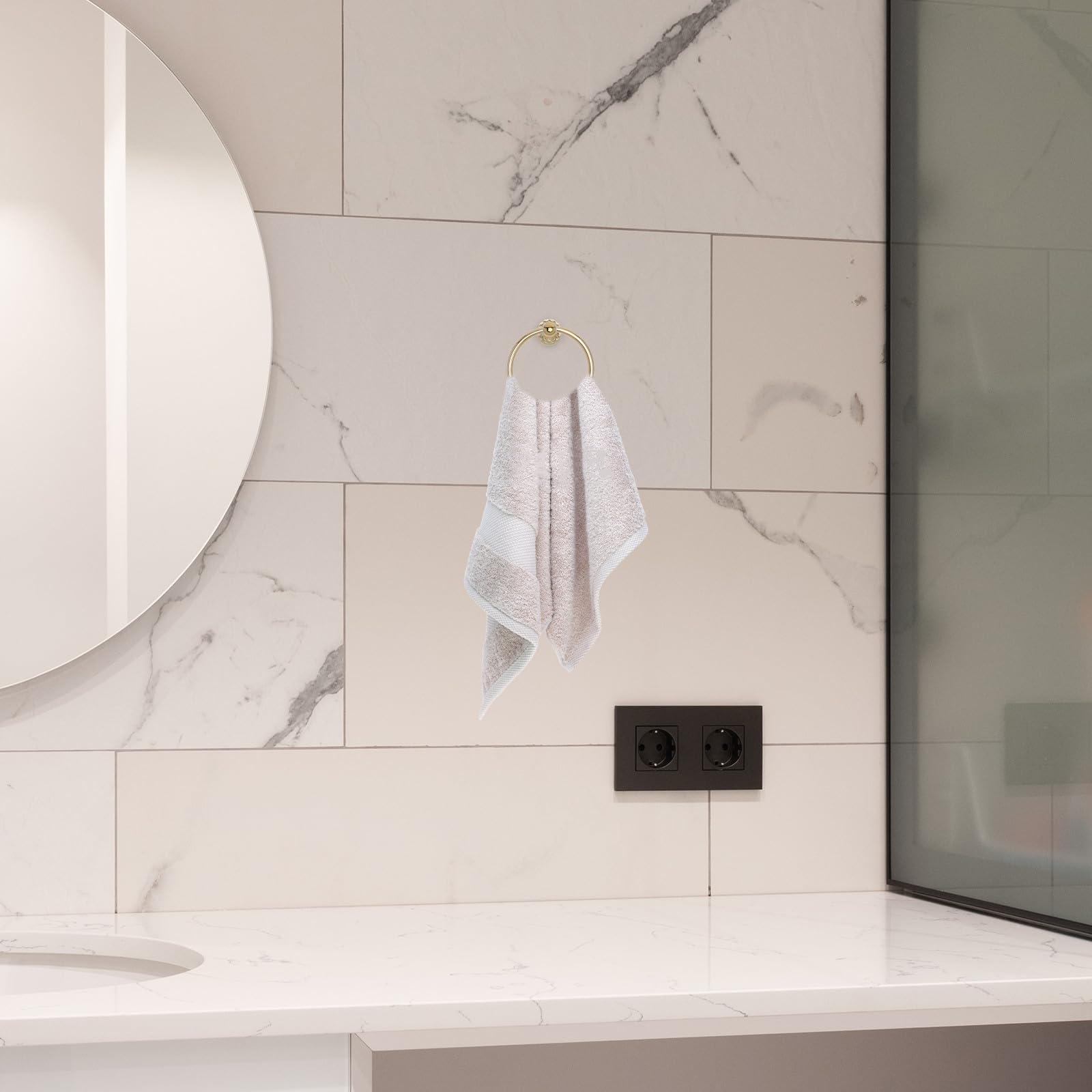 Portasciugamani da Parete Anello Rotondo in Acciaio Inox Dorato, Gancio Portasciugamani Salvaspazio per Bagno e Cucina, Accessorio Bagno Retrò Compatto