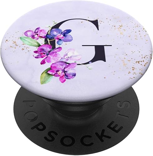 Orchids Plants Flower Floral Arrangement Purple Letter G PopSockets - Soporte para teléfonos y tabletas Negro