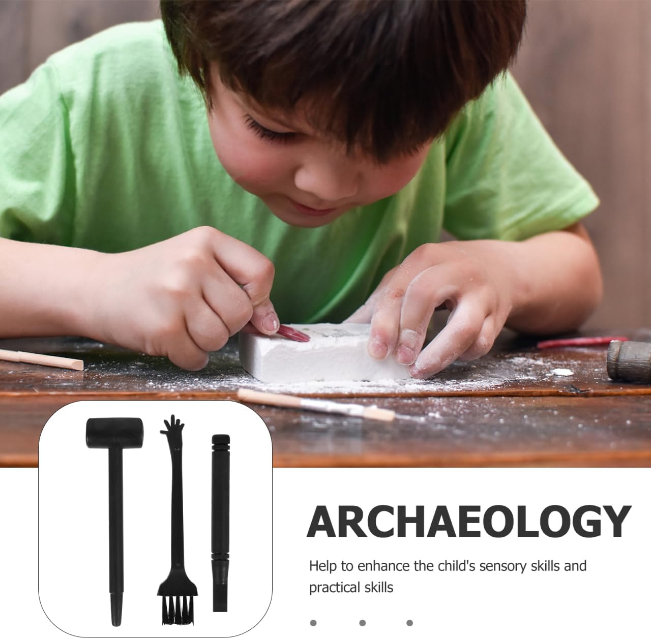 BESTonZON Archaeological Excavation Tools Kit for Kids 10-Piece Dinosaur Digging Set with Hammer Chisel Brush Gemstone Dig Toys for Educational Science Play