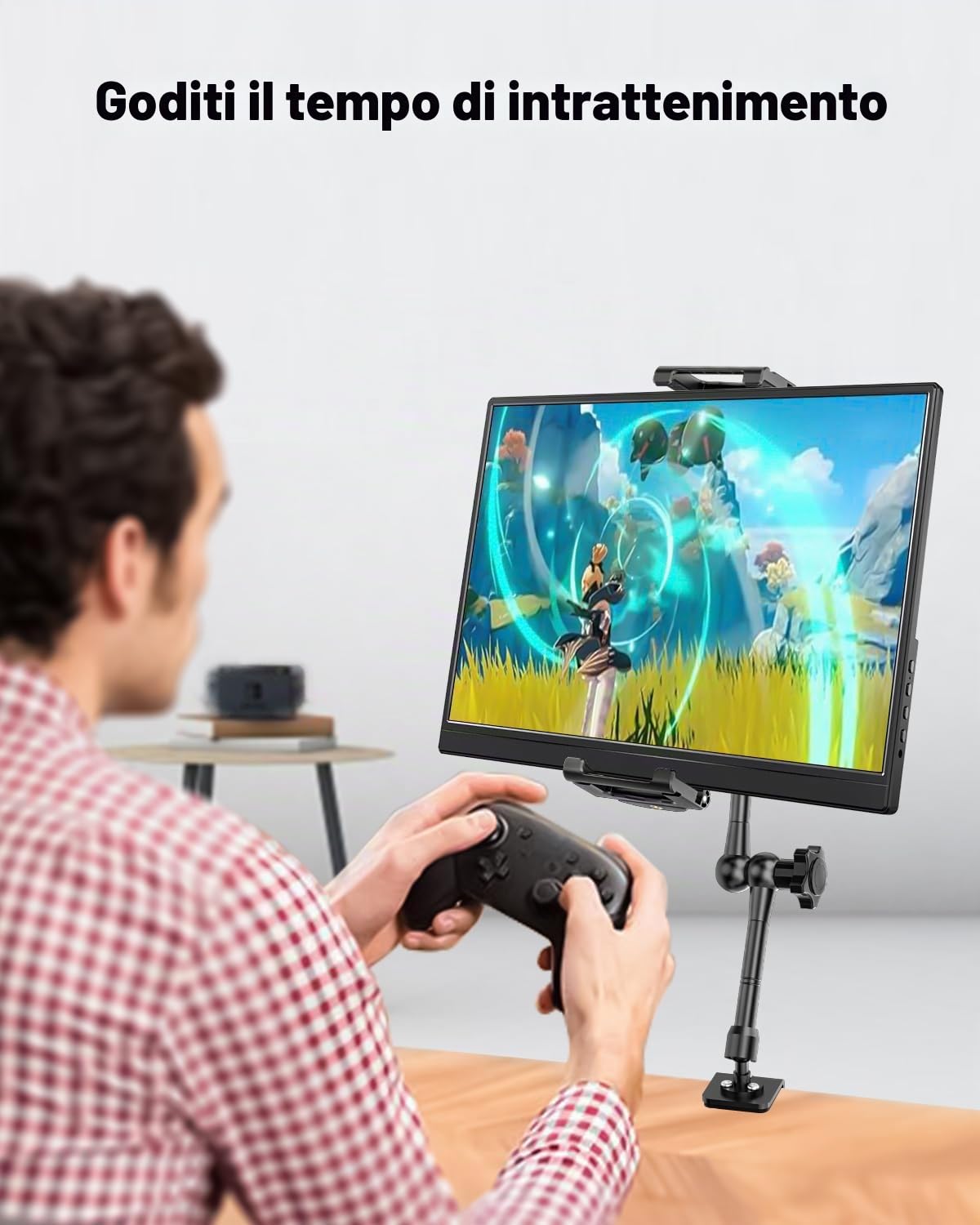 Supporto per Monitor Portatile per schermo da 15,6", Braccio Regolabile Supporto da Scrivania per Tablet, Lega di alluminio, Girevole a 360°, per Monitor Portatile 15.6", 6.1"~15.6" iPad