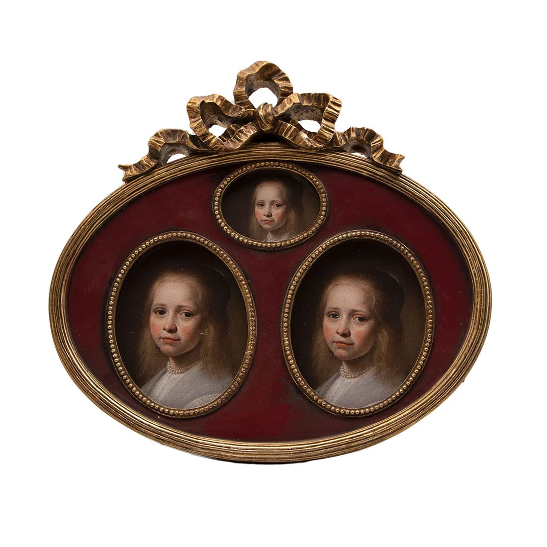 SIKOO Collage Picture Frame With three opening(Two 3×3.5，One 1.5 ×2) , Antique Ornate Oval Photo Frame Tabletop and Wall Hanging with High Definition Glass Front for Home Decor,Photo Gallery, Art, Dark Red (3 x 3.5)