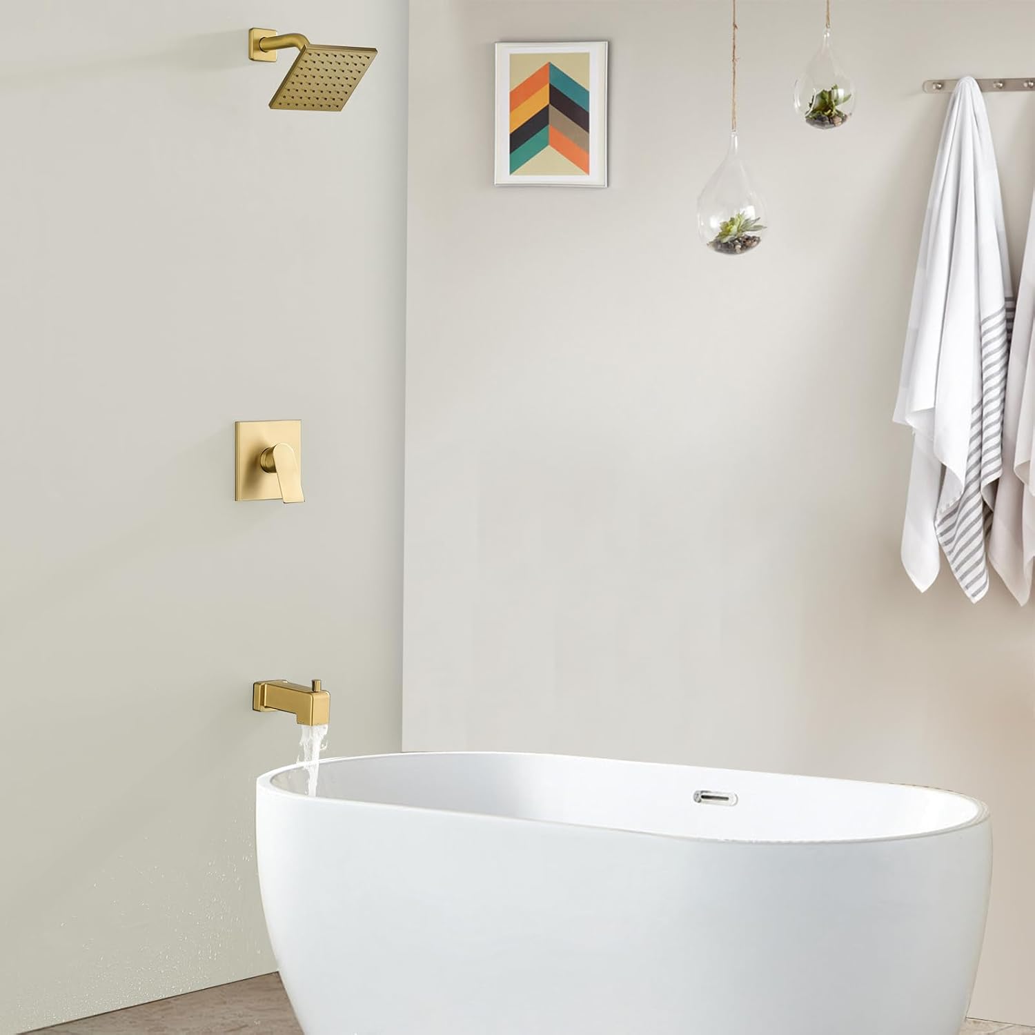 Shower Valve Trim Kit with Tub Spout Wall-Mounted Tub Shower Rough-In Mixer Valve Tub and Shower Trim Kit Bathroom Trim Kit Brushed Gold