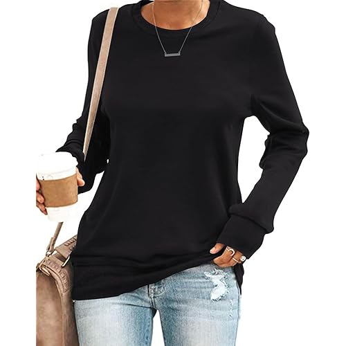 SENSERISE Womens Casual Crewneck Sweatshirt Long Sleeve Solid Color Shirt Soft Lightweight Loose Top