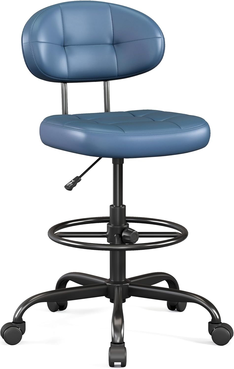 Misolant Drafting Chair, Armless Tall Office Chair with Footrest Ring for Standing Desk, Small Faux Leather Executive Computer Chair with Adjustable Height for Bar Lab Counter Height Desk, Pink