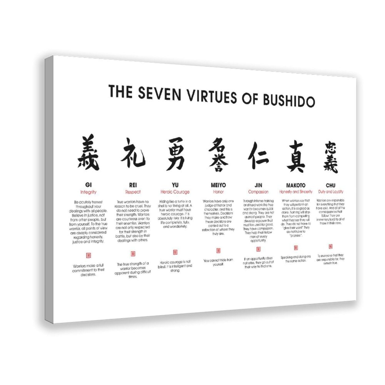 Qnvjqkdsi Frame Japan The Seven Virtues Of Bushido Quote (2) Canvas Poster Bedroom Decor Landscape Office Room Decor Gift 12" L X 18" W