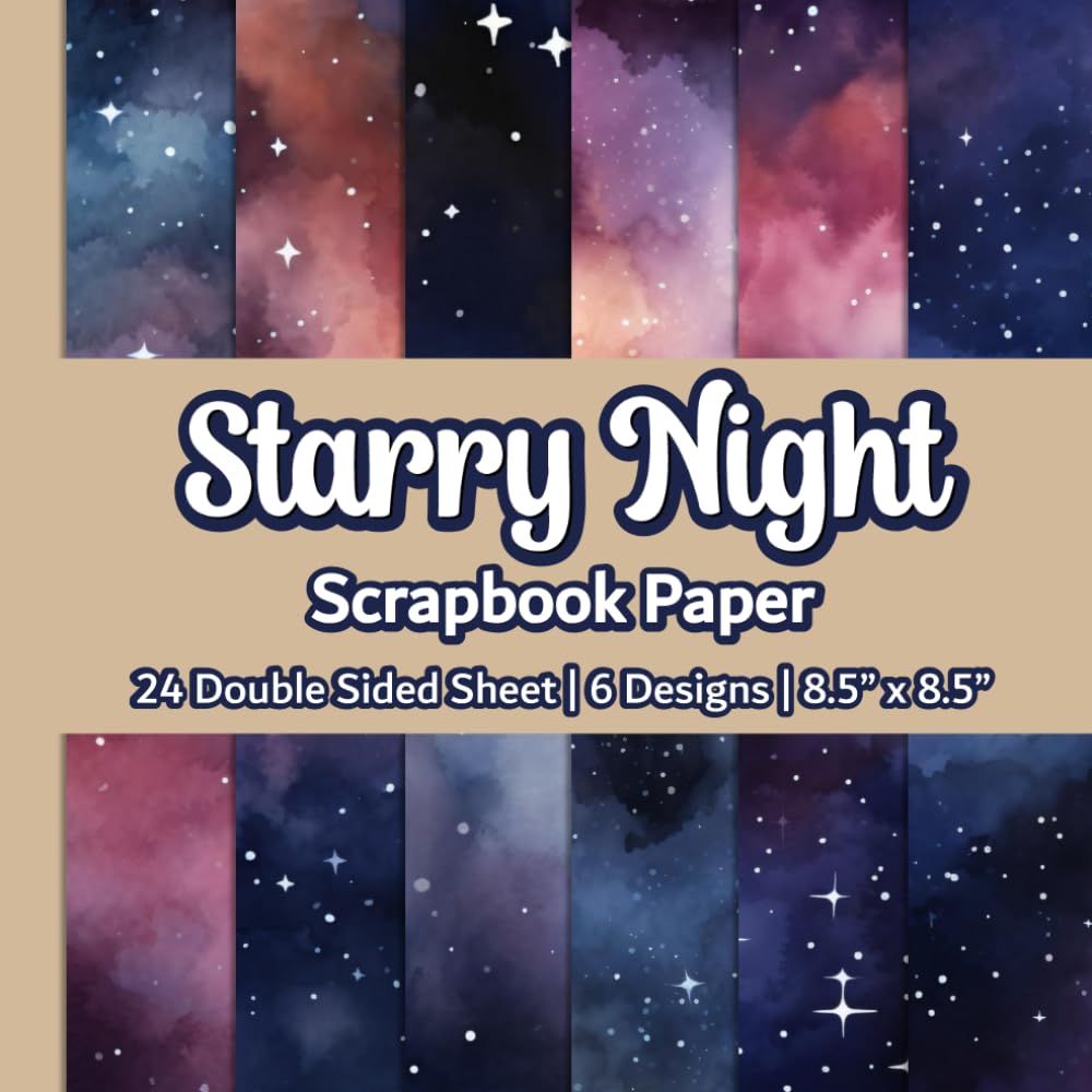 Starry Night Scrapbook Paper: Purple Night Sky Scrapbook Paper | 6 Designs | 24 Double Sided Non Perforated Decorative Paper Craft For Craft Projects, ... Mixed Media Art and Junk Journaling | Vol.4