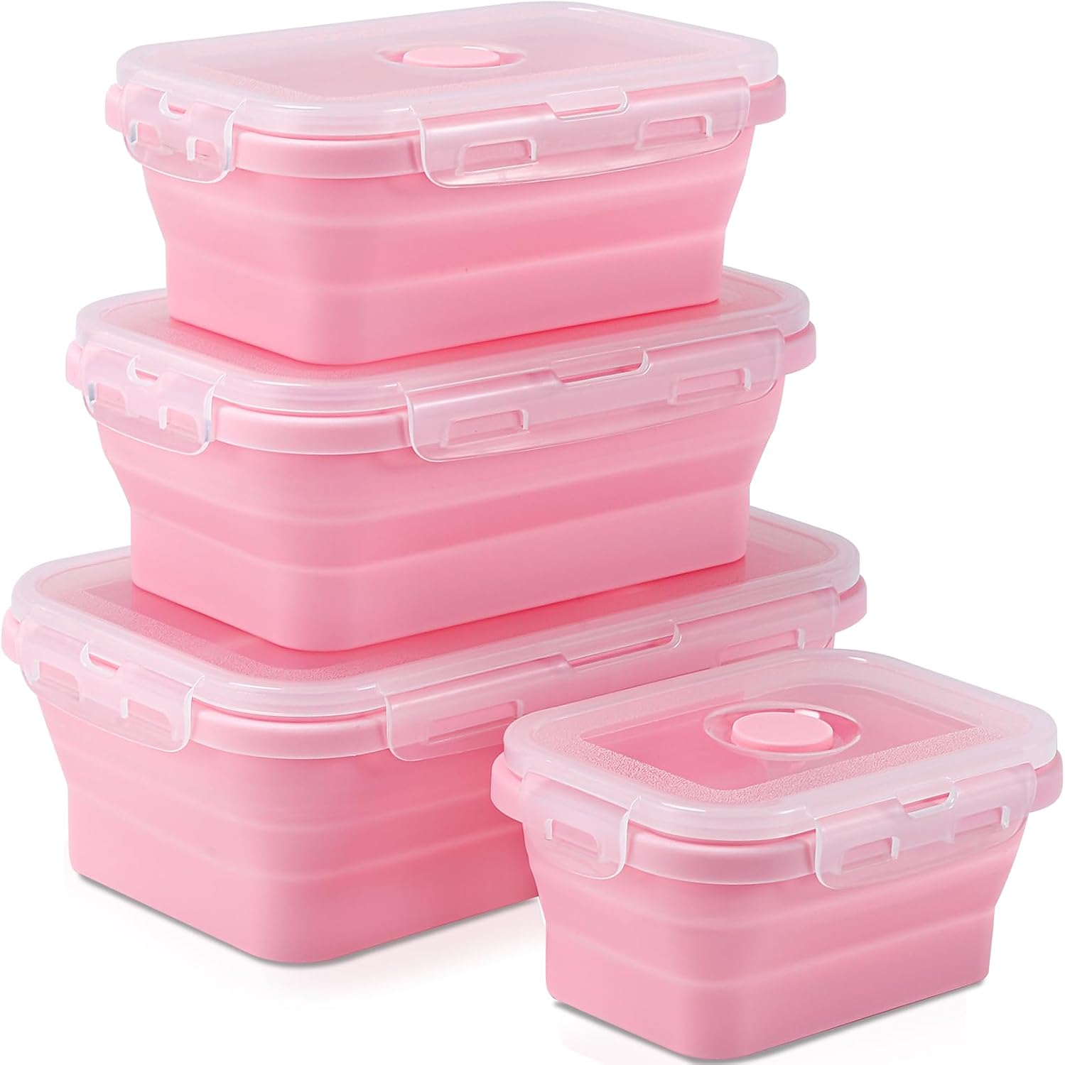4 Collapsible Silicone Food Storage Containers, Square, Pink