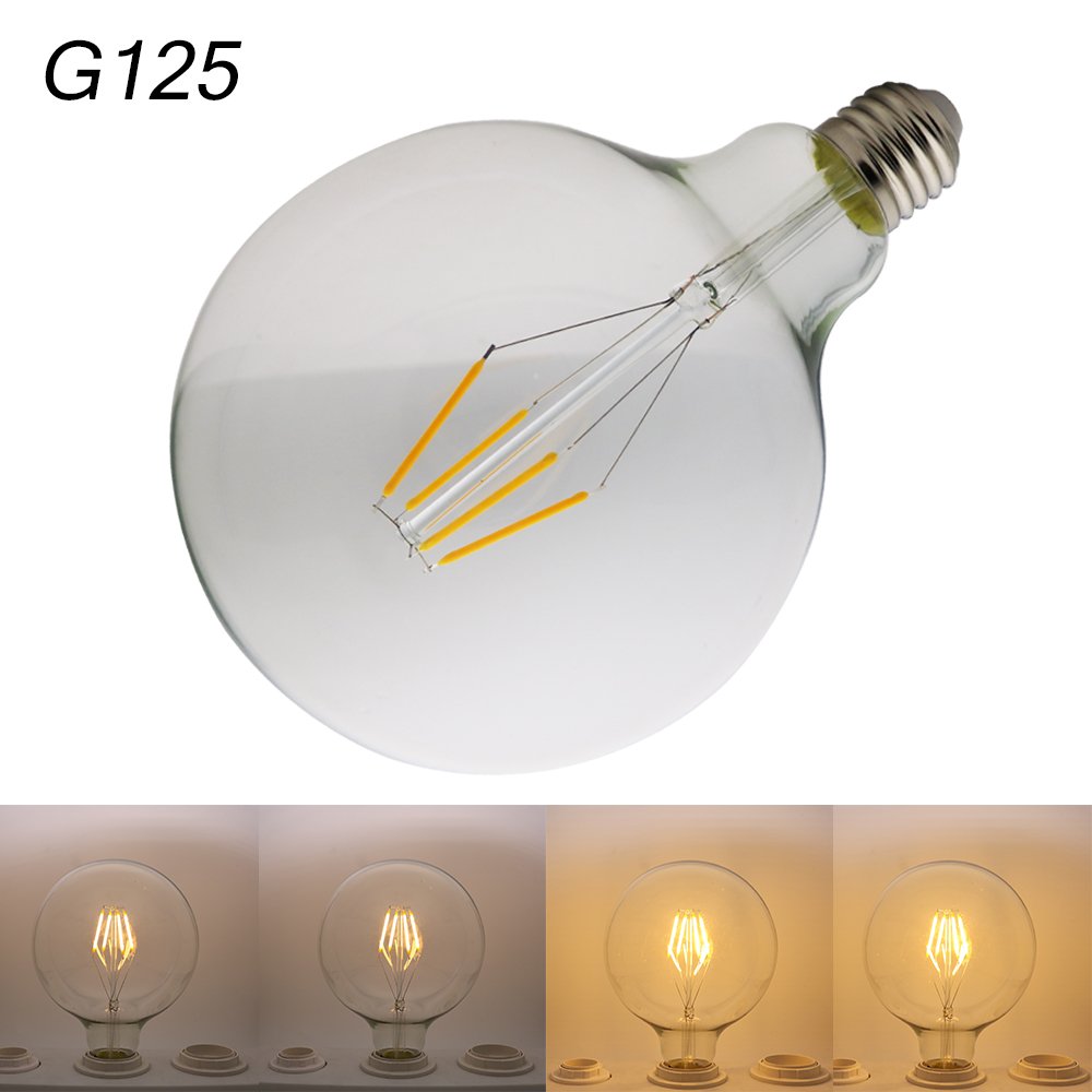 G125 LED bulbos del filamento E27, bulbos del oscurecimiento 4W, iguales a 40W bombillas incandescentes, 400 lm, luz blanca caliente, 2200K, bulbos del LED, zócalo estándar E27 (6 piezas)