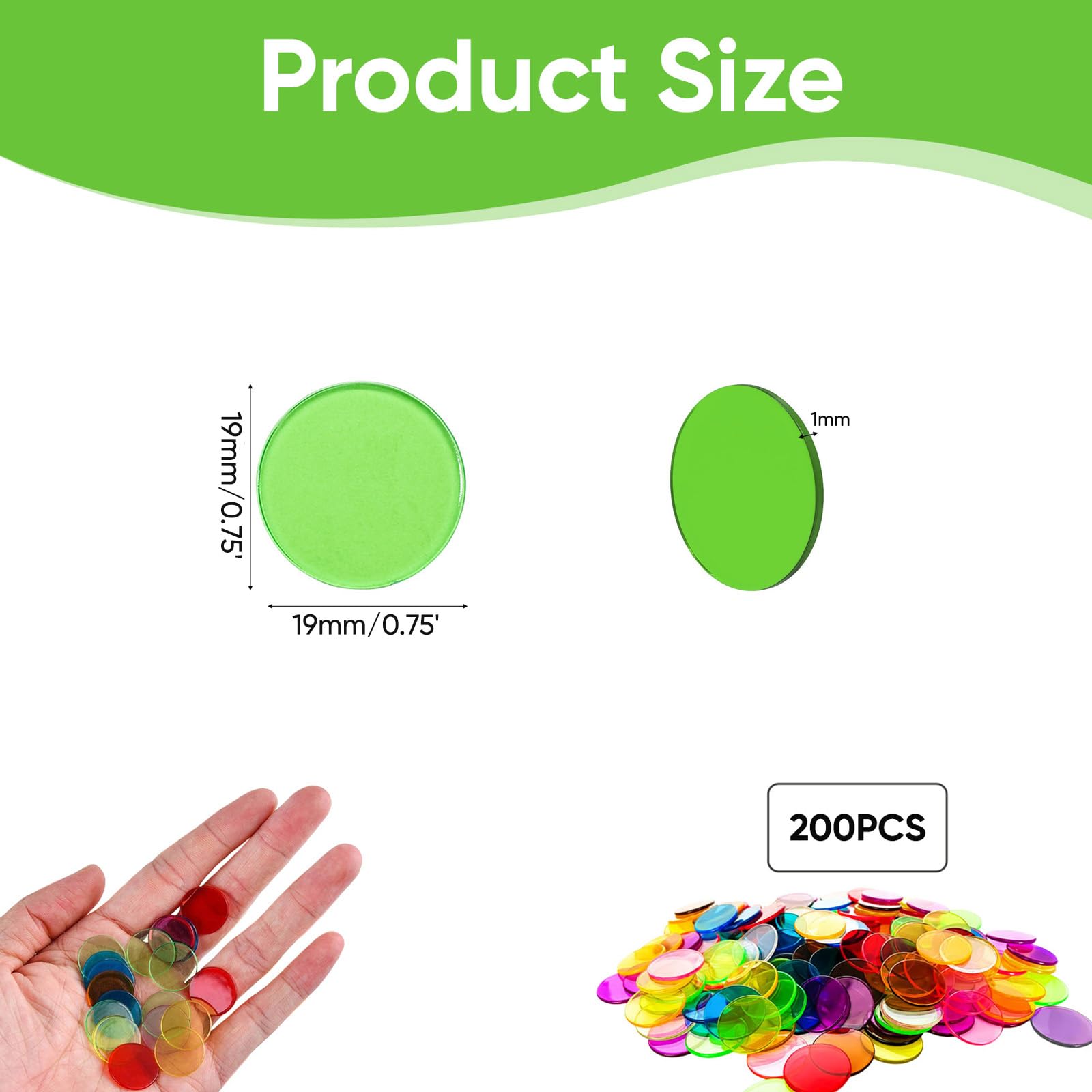 YEVON 200pcs Colored Bingo Counting Chips, 3/4" Clear Plastic Counters for Board Games Math, and Educational Fun - Image 2