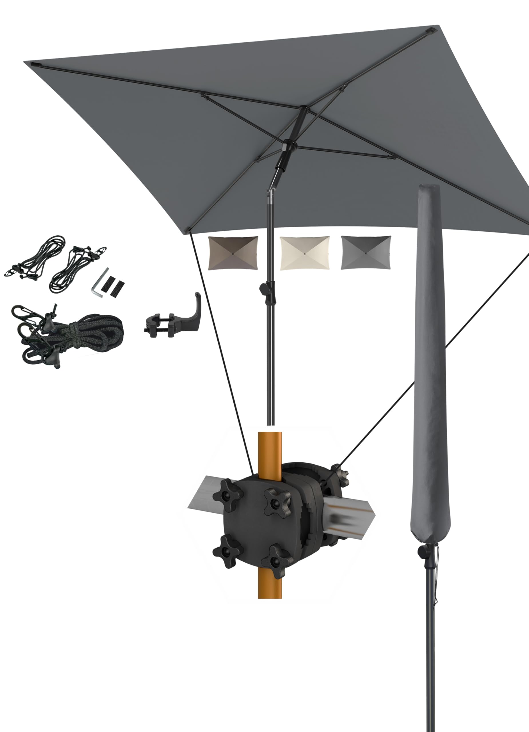 4smile Sonnenschirm Balkon SunnyShade, Anthrazit | 4-in-1 Set Sonnenschutz Balkon | UPF 50+ Sonnenschirm rechteckig 200x125 cm inkl. Sonnenschirmhalter Balkongeländer, Sonnenschirmhülle, Windsicherung