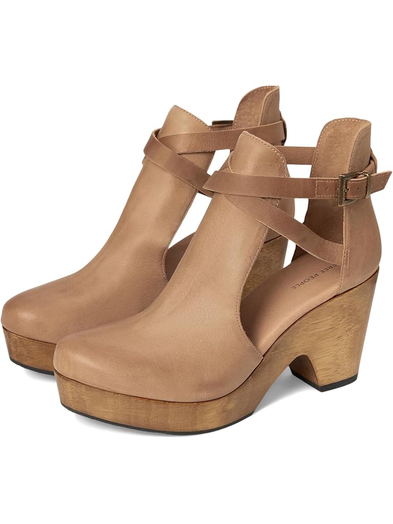 Tan Free People Cedar Leather Clogs