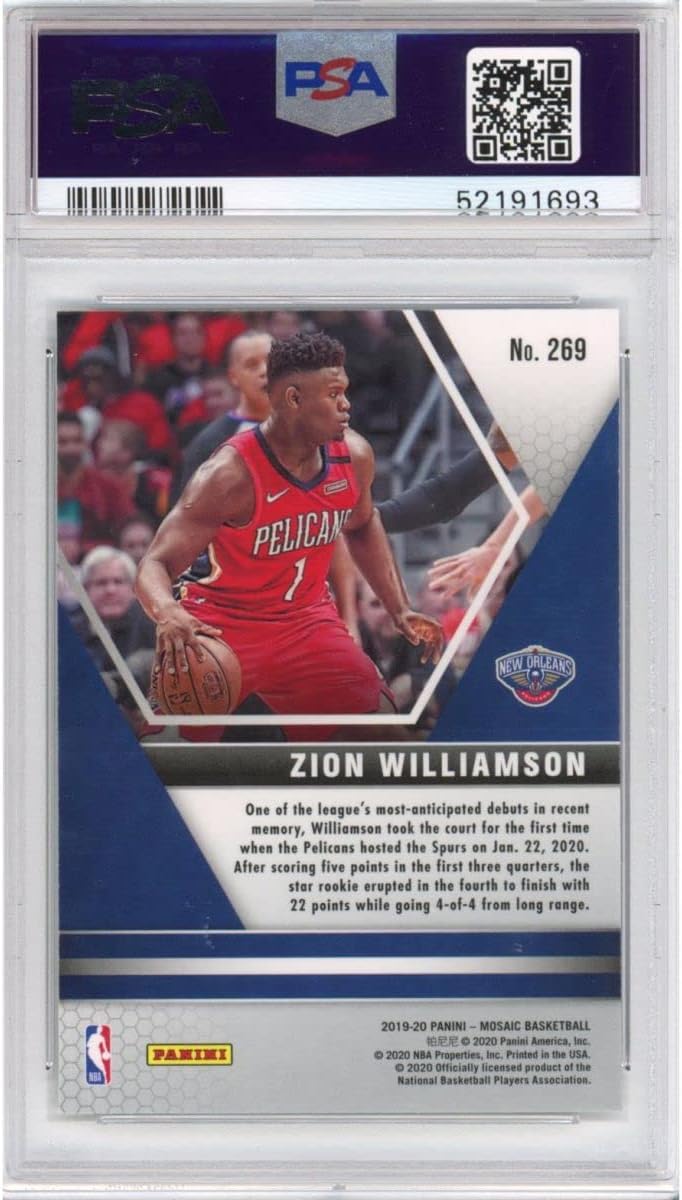 Graded 2019-20 Panini Mosaic Zion Williamson #269 Rookie RC Basketball Card PSA 10 Gem Mint : Collectibles & Fine Art