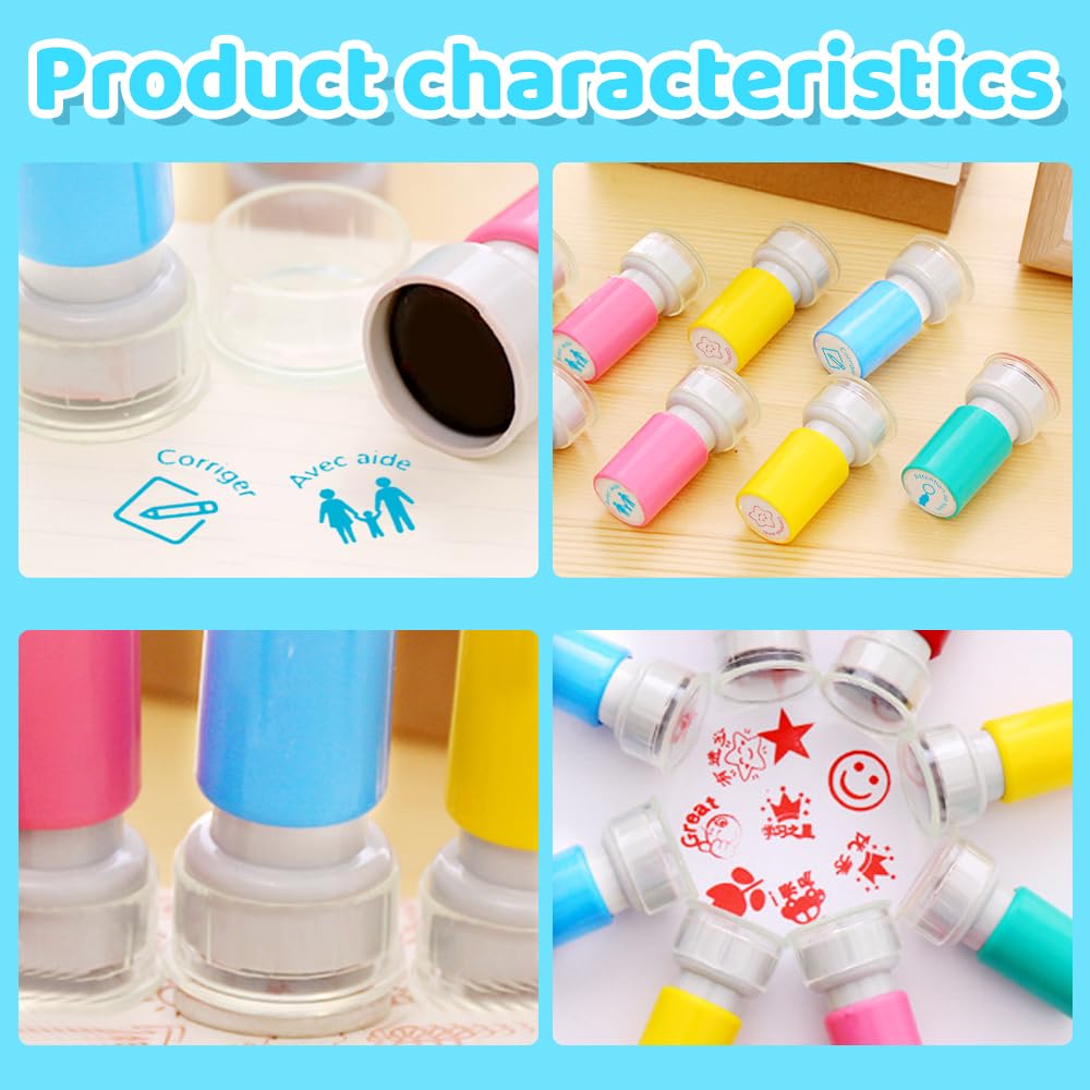 Tampons Enseignants Français - 6PCS Plastique Tampon Auto Encreur Enfant Boite Tampons Encreurs Enseignants Pour Cadeau Professeur Tampon Ecole Mignon Pour Encourager Motiver Eleves 88535667