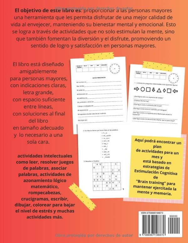 Miniatura 2 de "Cerebro Activo y Saludable Estimulación Cognitiva y Juegos para Personas Mayores" VOLUMEN 1 Libro de actividades en español para adultos mayores