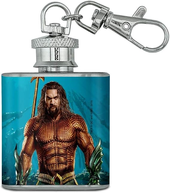 Aquaman Movie Jason Mamoa Full Costume Stainless Steel 1oz Mini Flask Key Chain