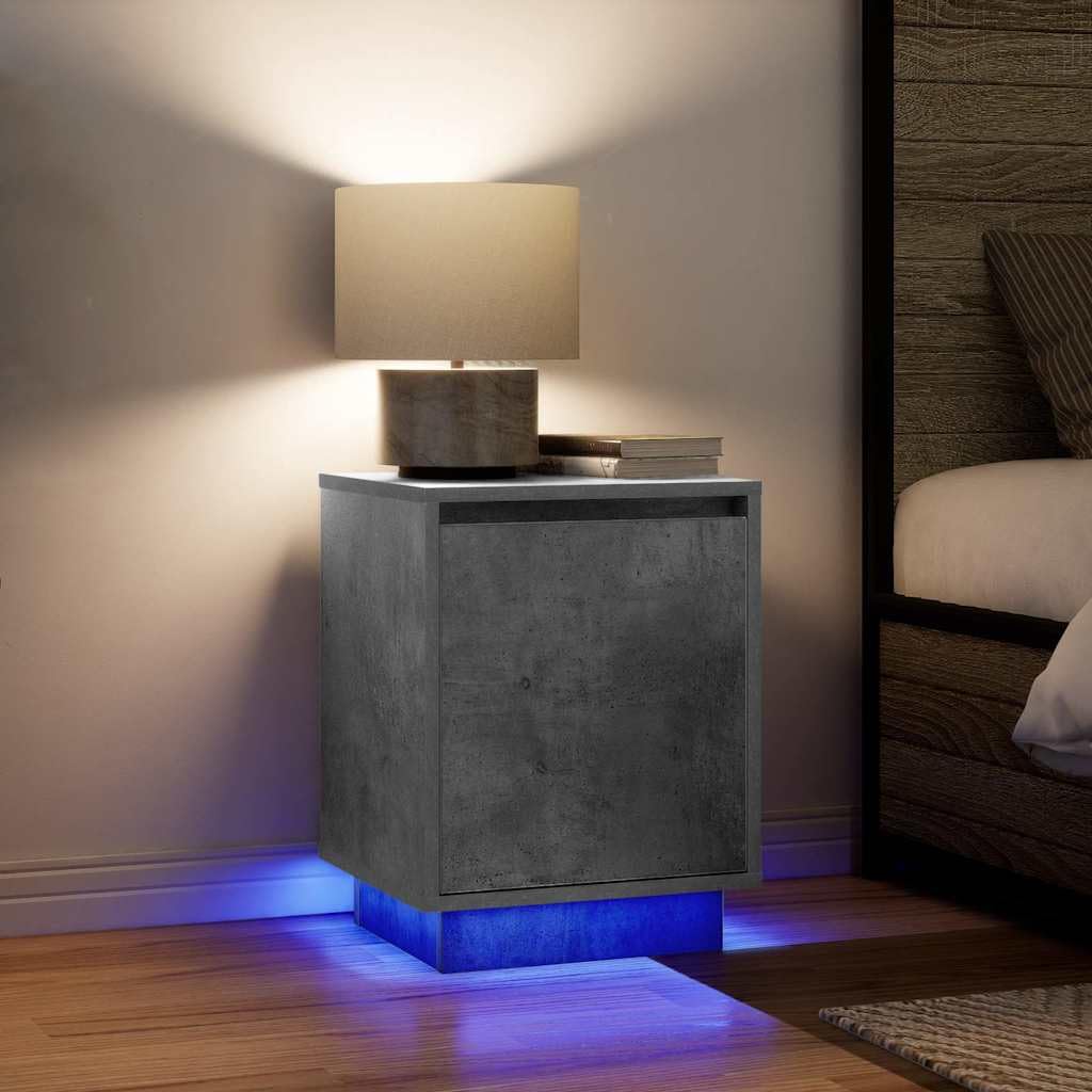 SXZenSpace 861272 Bedside Cabinets with LED Lights 2 pcs Concrete Grey 38x34x50 cm Bedroom Cabinet,Storage Nightstand Side Table