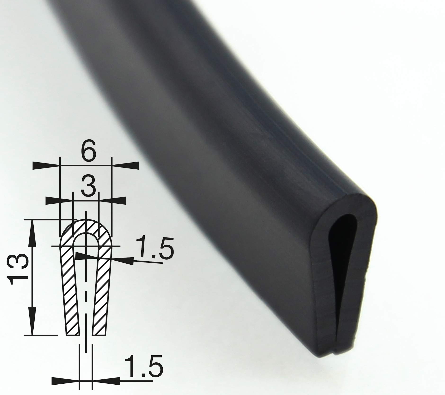SMI-Fassungsprofil V7 für 3mm aus EPDM Vollgummi Schwarz widerstandsfähiger Kantenschutz für Scheiben, Fenster, Blech U-Profil, U-Gummiprofil, U-Form (100 m)