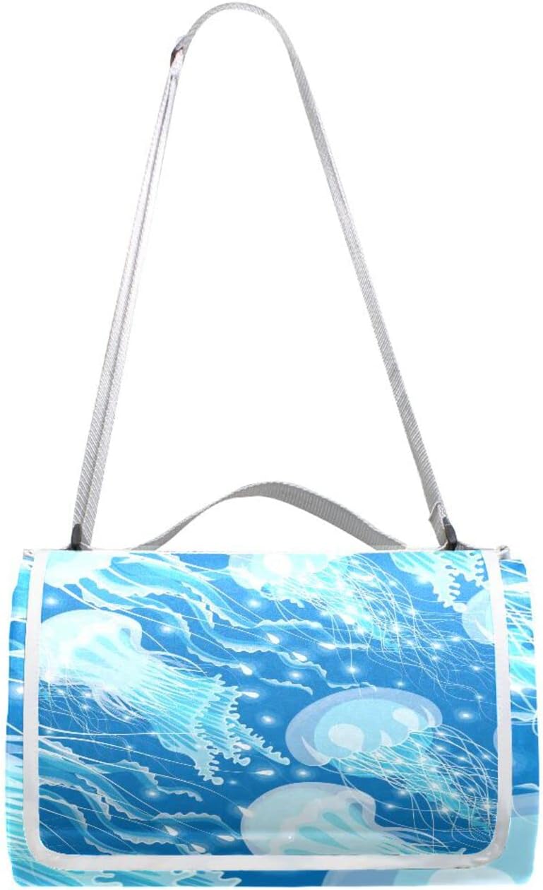 レジャーシート レジャーマット 厚手 アルミ 折り畳み 防水 コンパクト 大判 海月 くらげ 水母 青い ブルー 花見 キャンプ 軽