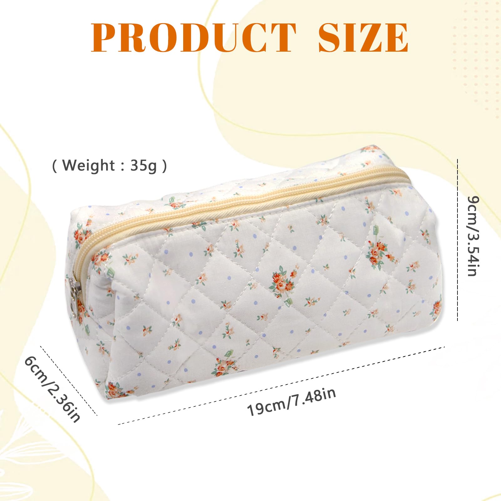 LJCZKA Floral Pencil Case for Girls Women Small Flower Pencil Pouch, Cotton Quilted Makeup Bags for School College Travel - Image 2