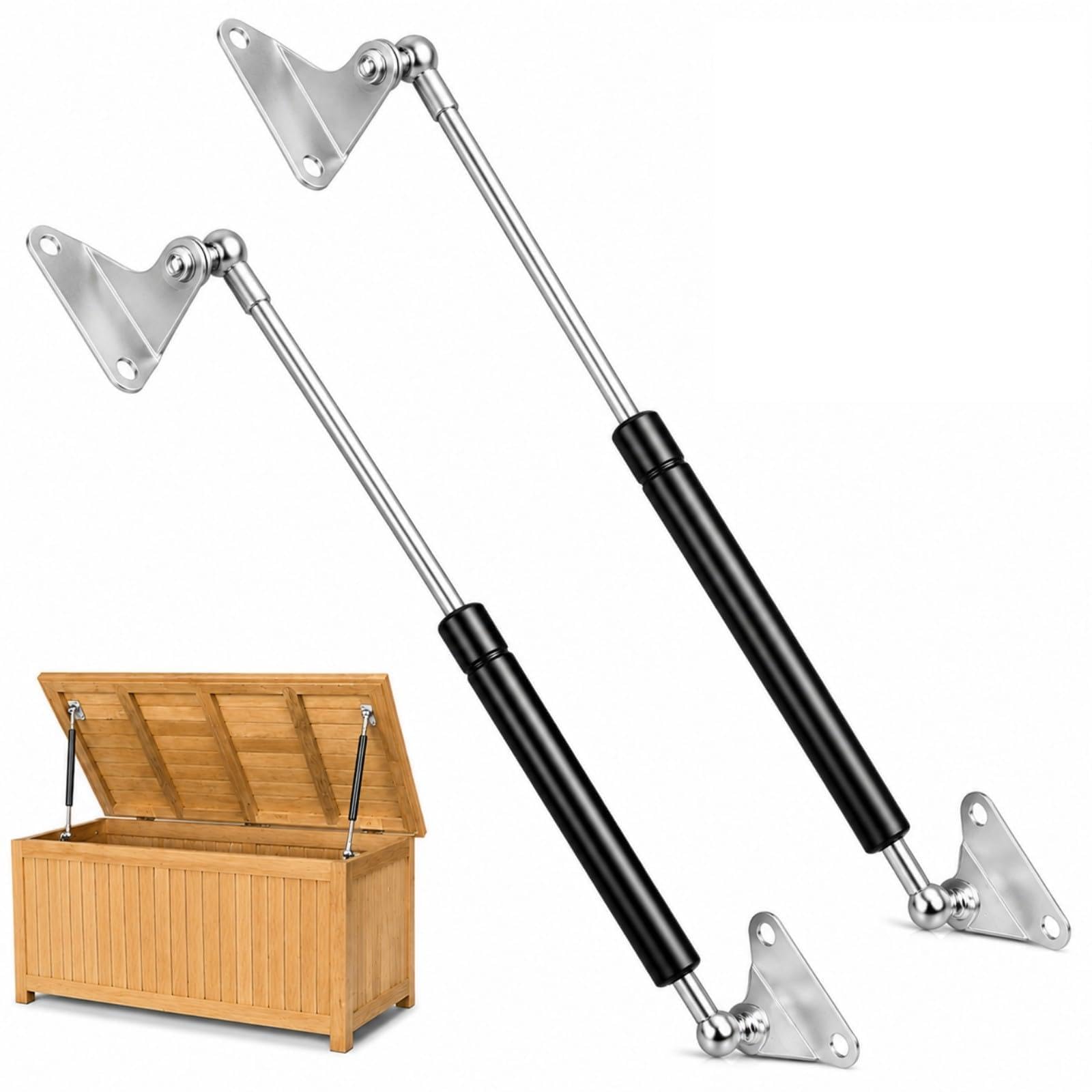 Exquilnova 2 Pack 380 mm 200 N / 20 kg Gas Struts with L Brackets, Heavy Duty Gas Springs Lid Supports, Lift Support Dampers for Storage Box, Cabinet Door, Tool Box, Caravan Hatch & Furniture DIY
