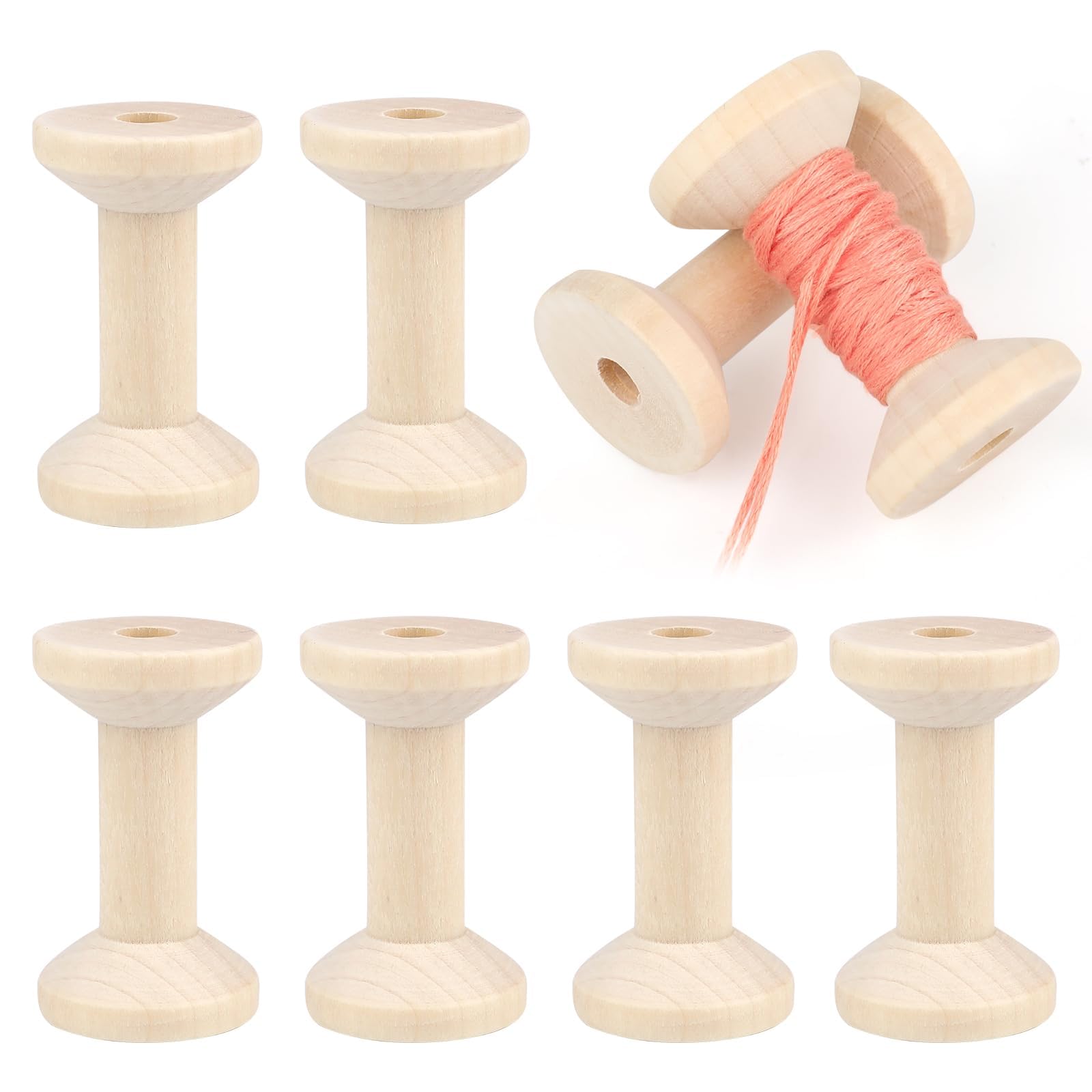 8 Pcs Wooden Spools for Crafts, 5x2.8cm Empty Wood Thread Spools Sewing Bobbins Spools Craft for Wire Weaving Ribbon Embroidery Thread Jewelry Chain Wrapping Arts Crafts Thread Cord Roll