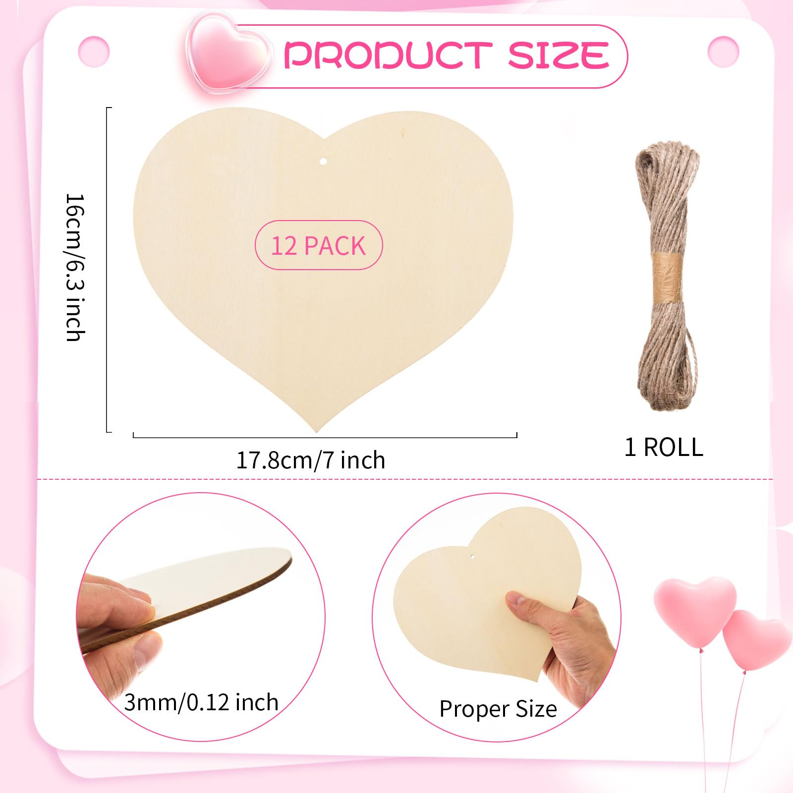Wooden Heart Cutouts With Ropes - 20 Piece 4x4 Inch Craft Hearts For DIY Decor