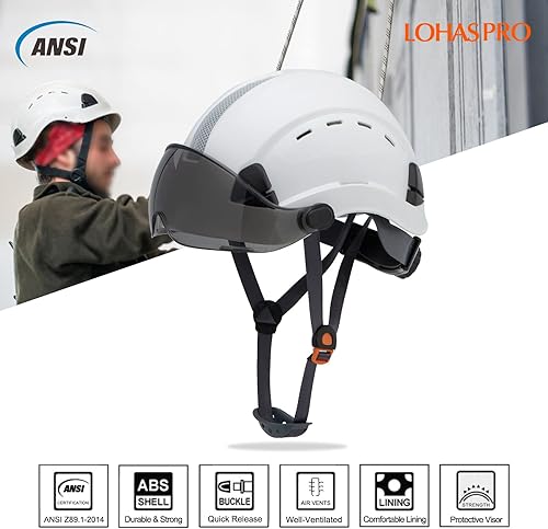 Miniatura 2 de LOHASPRO Casco de seguridad OSHA con visera aprobado por ANSI Z89.1, para hombres y mujeres, adultos, ventilado, arborista, rescate, escalada,