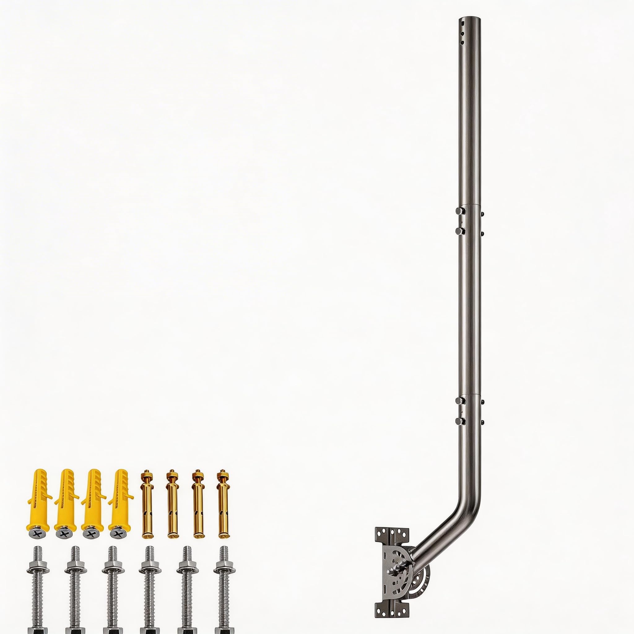 Support d’Antenne en J avec Bride de Fixation, Support Mural ou sur Poteau pour Starlink, Antenne TV, WiFi et Station Météorologique, Acier Résistant aux Intempéries, Kit Complet