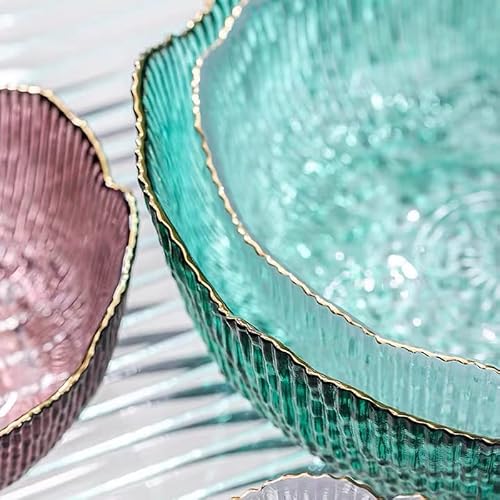 N/A Engraved Erect Texture Glass Gold Side Salad Bowl Plates Dish Fruit Bowl Dessert Wedding Family Dinner Decorative Tableware Set (Color : C, Size : 5.11 Inches) #TOP4