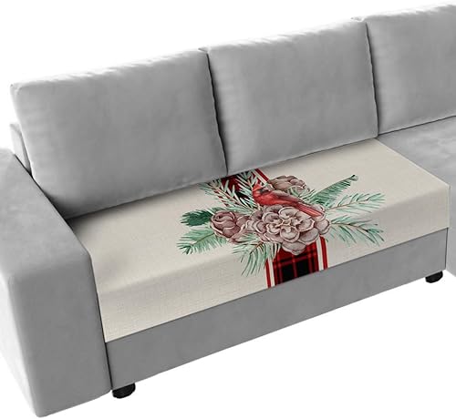 Miniatura 8 de Pink Christmas Santa Couch Cushion Covers, Stretch Sofa Cover with Elastic Bottom, Pink Plaid Winter Snowflake Xmas Sofa Slipcovers Protector